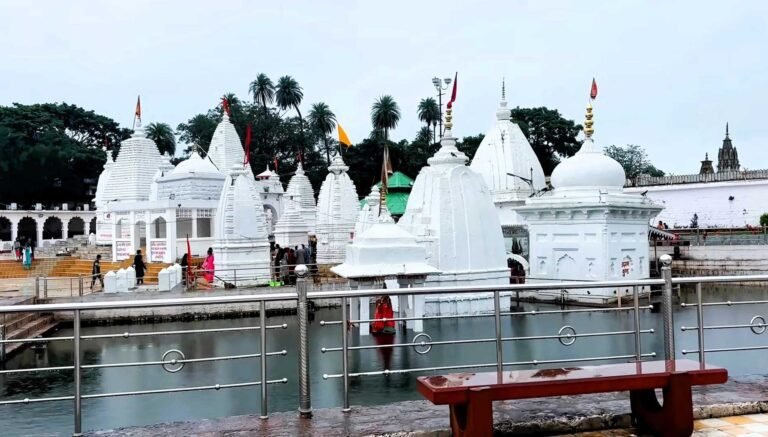 White temples around the Narmada Kund at Amarkantak