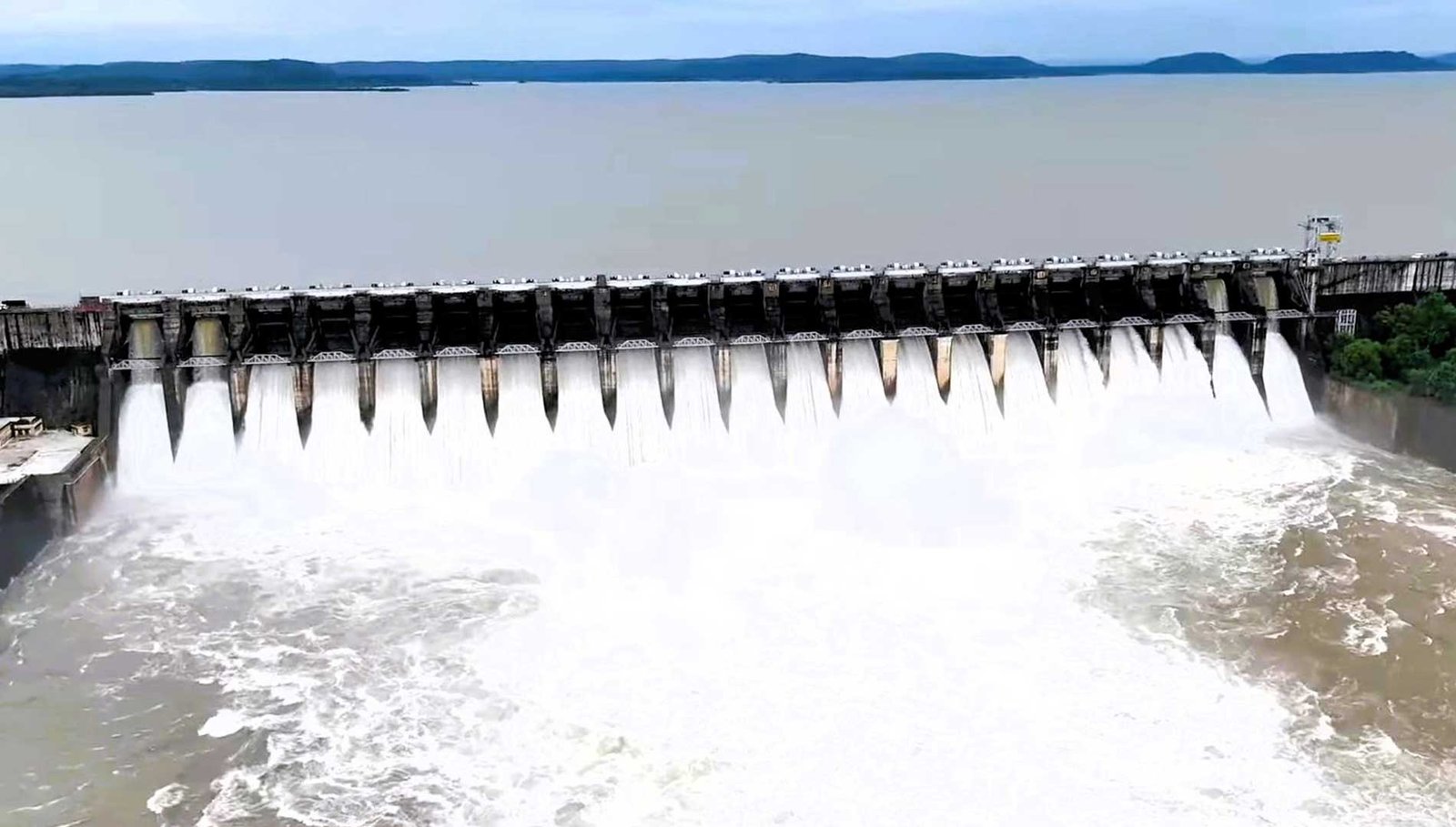 view of Bargi Dam and its reservoir near Jabalpur