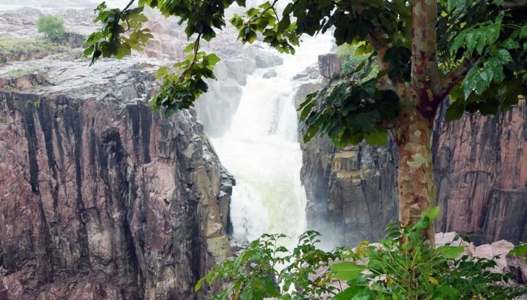 Water falling into the rocky gorge at Raneh Falls